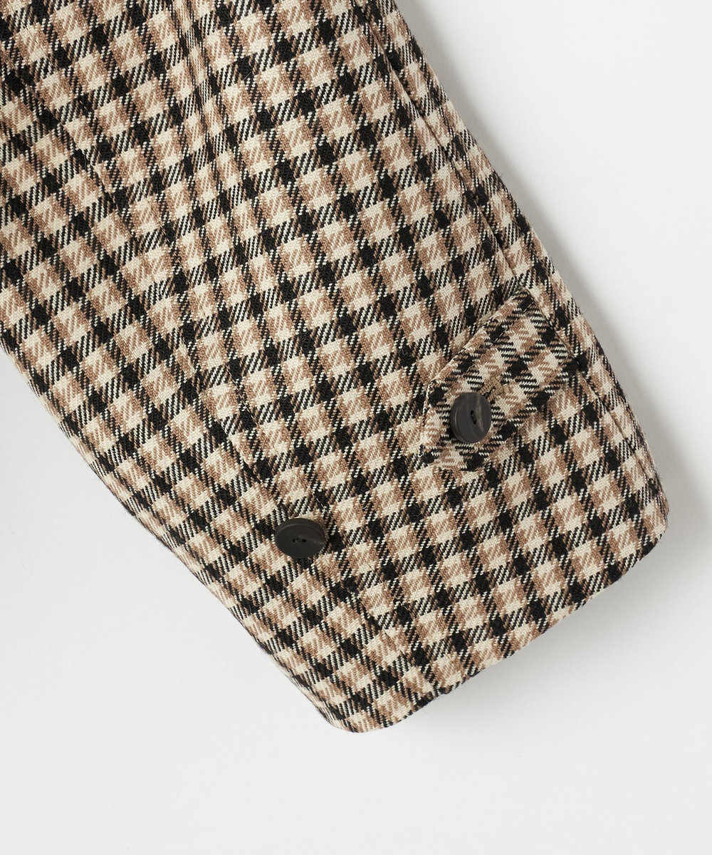 DÉPAREILLÉ WOOL CHECK LEATHER COLLAR BLOUSON / ウールチェックレザーカラーブルゾン ブラウン系その他