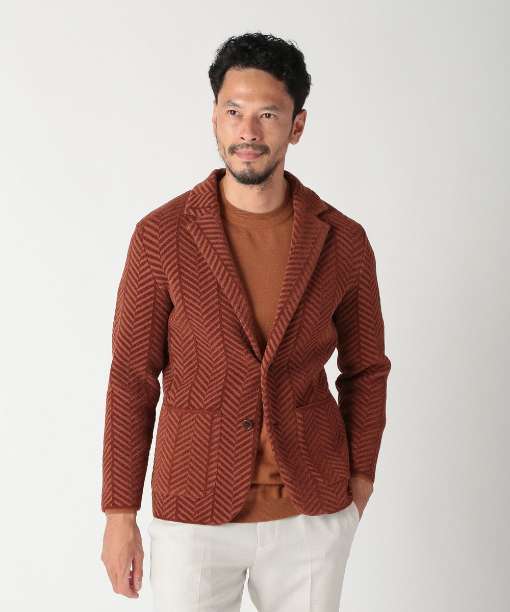 MEN'S BIGI ヘリンボーンニットジャケット レンガ