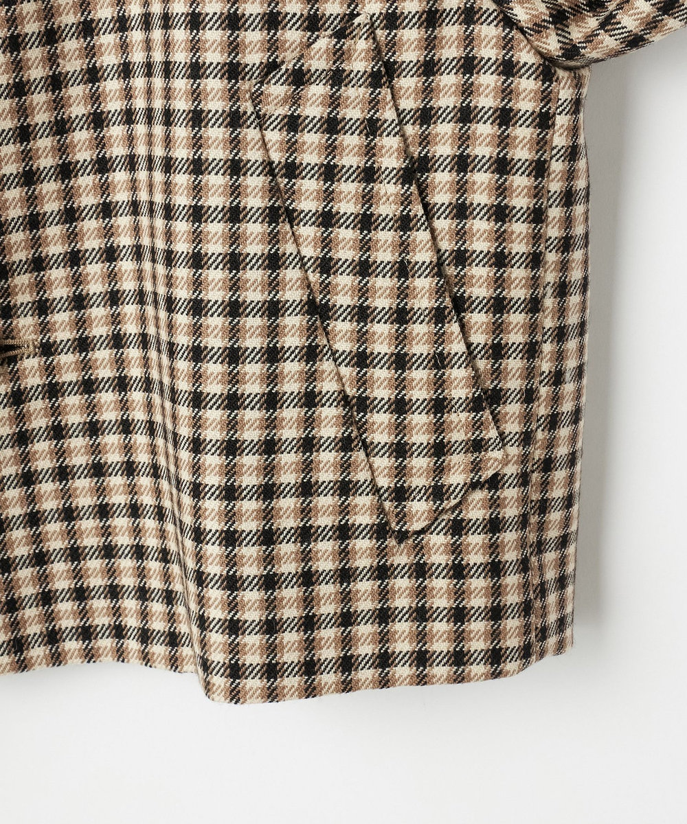 DÉPAREILLÉ WOOL CHECK LEATHER COLLAR BLOUSON / ウールチェックレザーカラーブルゾン ブラウン系その他