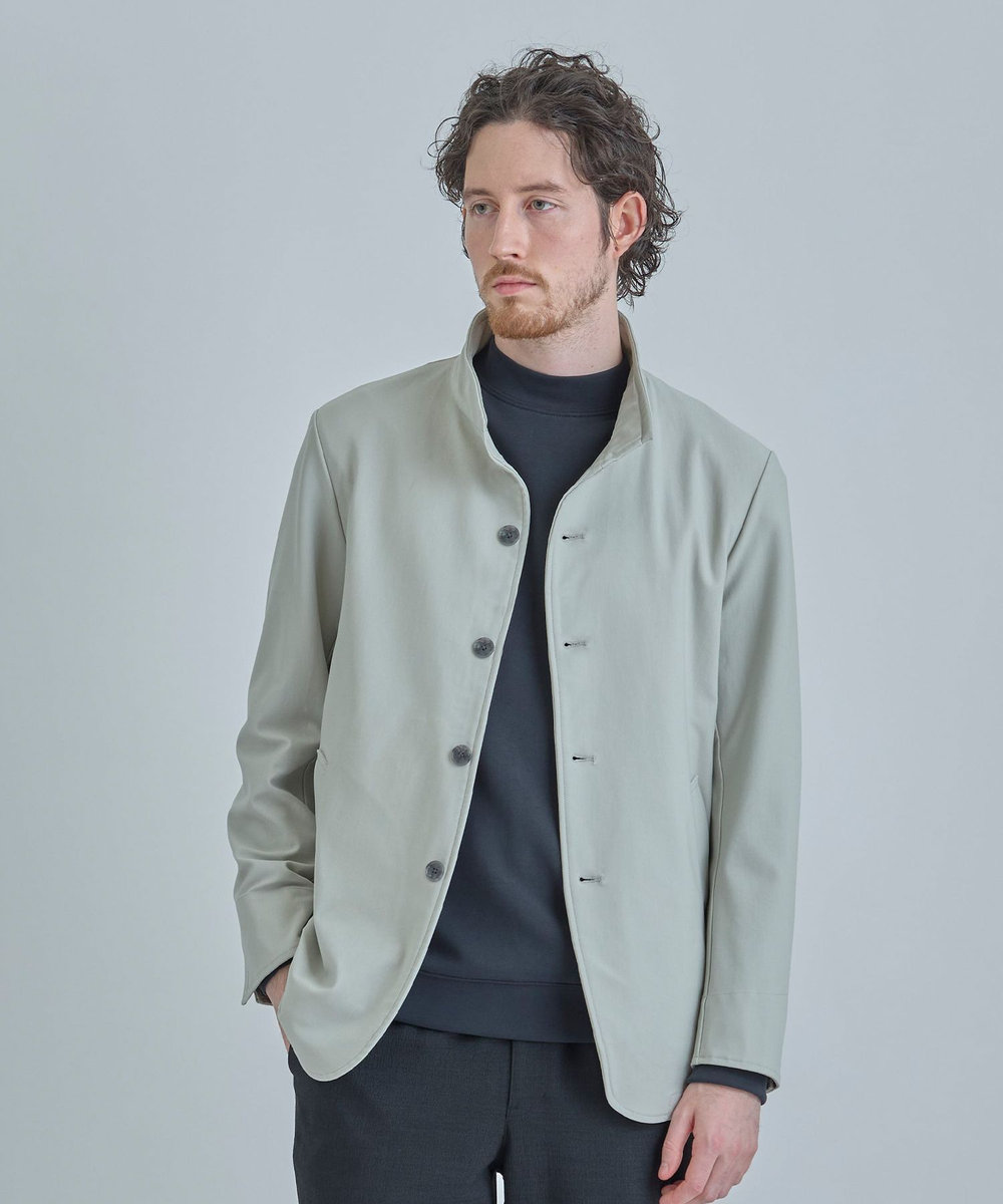 MEN'S BIGI シャンブレー調ハイテンショントリコット スタンドカラーカーデブルゾン＜接触冷感/速乾/UVカット＞ オフホワイト
