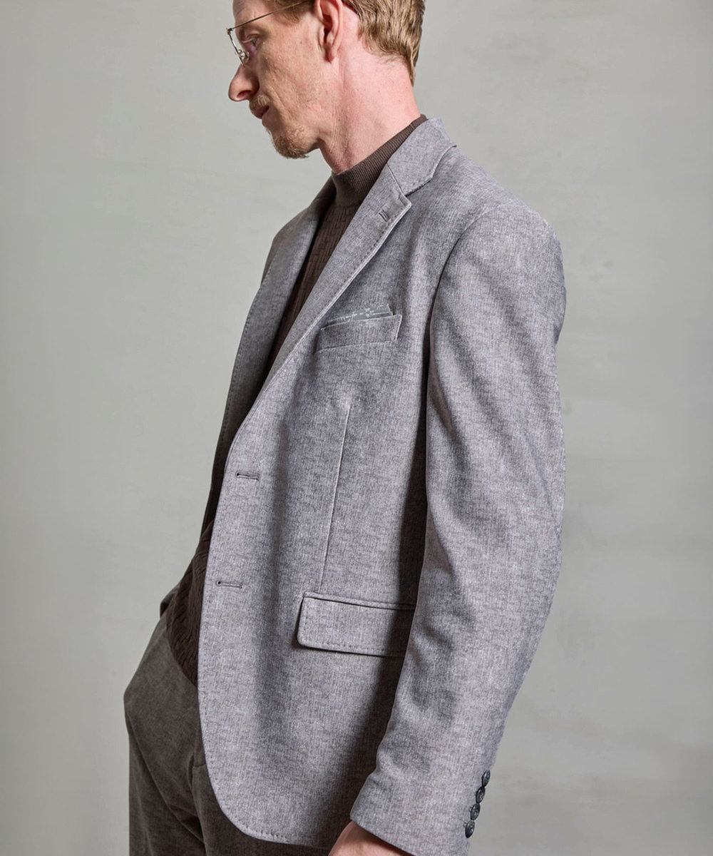 MEN'S BIGI ヒートパフォーマー ツイードプリント ストレッチジャケット［保温/ハイパワー2wayストレッチ］ ライトグレー