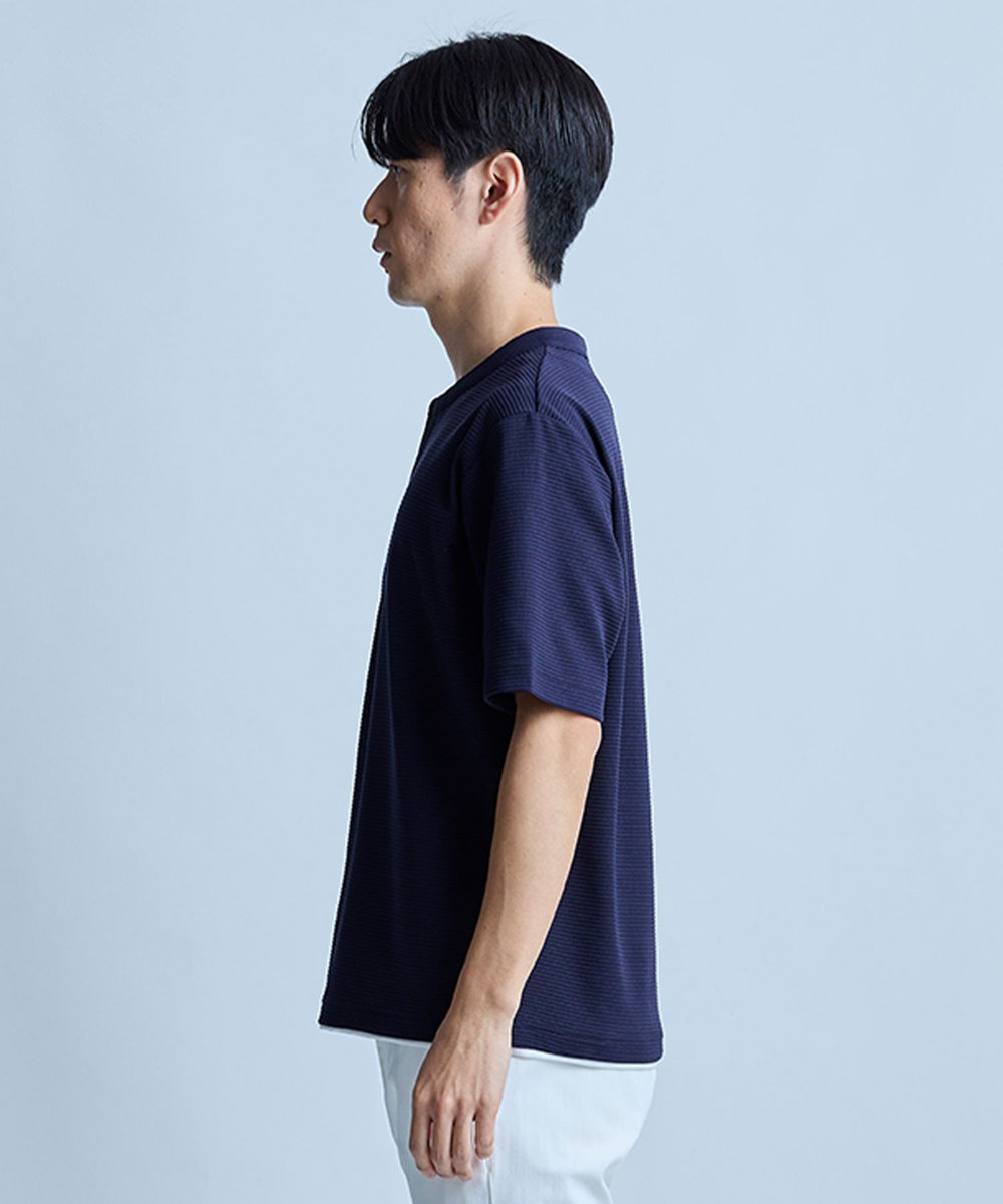 UNION STATION 	ミニワッフルキーネックレイヤードTシャツ ネイビー