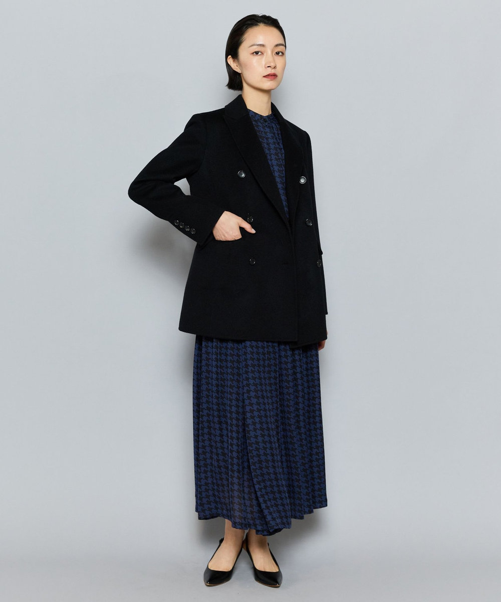 L'EQUIPE COUTURIER シルクジョーゼットハウンドトゥースPtワンピース ネイビー