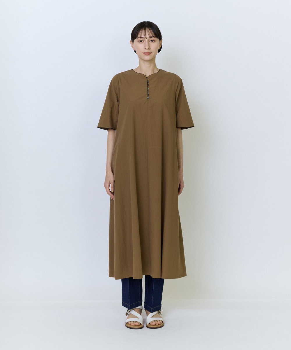 LOISIR コットンブロードAラインワンピース ブラウン
