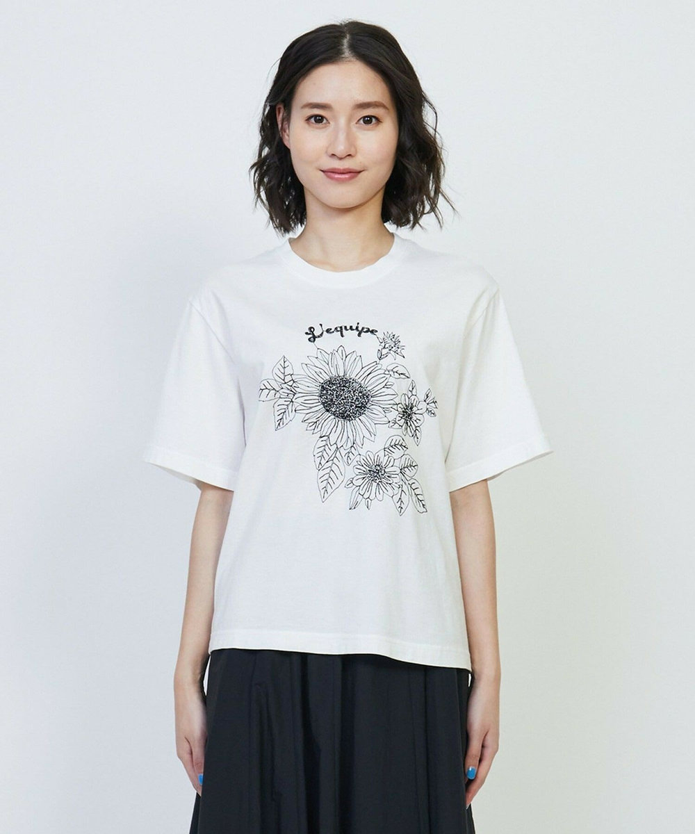 L'EQUIPE Lサイズ（大きいサイズ） 【大きいサイズ】フラワーエンブロイダリーTシャツ ホワイト
