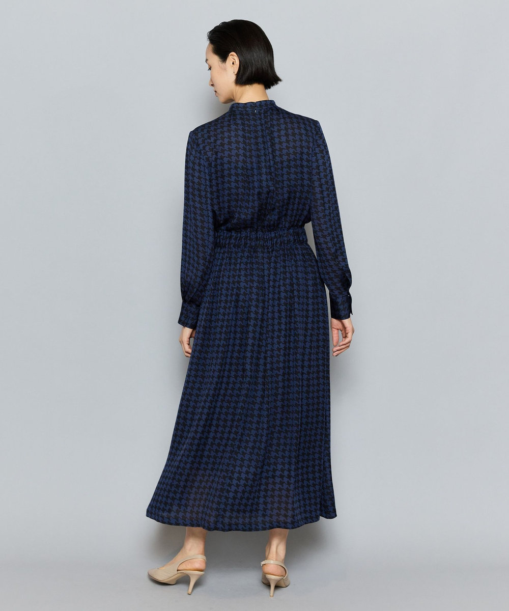 L'EQUIPE COUTURIER シルクジョーゼットハウンドトゥースPtワンピース ネイビー