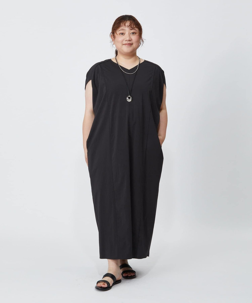 MOGA Lサイズ（大きいサイズ） 【大きいサイズ】2WAYタフタコクーンワンピース スミクロ