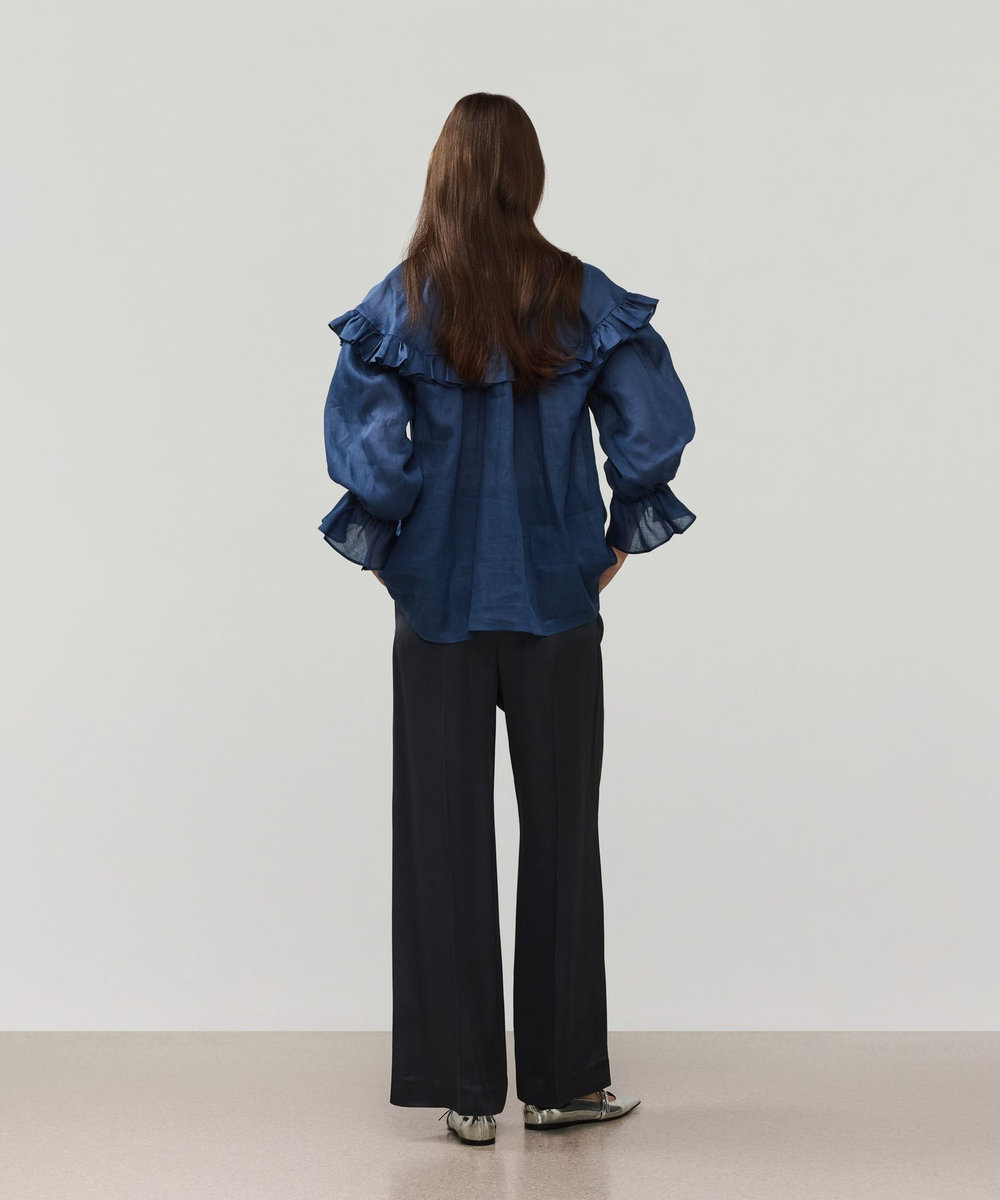 DÉPAREILLÉ RAMIE TWILL RUFFLE BLOUSE / ラミーツイルラッフルブラウス ネイビー