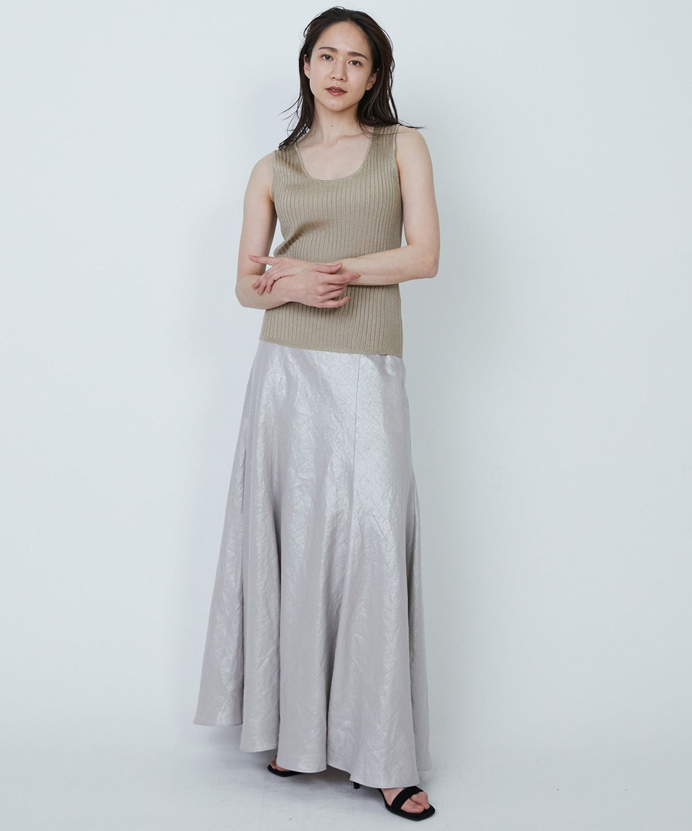 1er Arrondissement フォイルプリントリネンスカート シルバー
