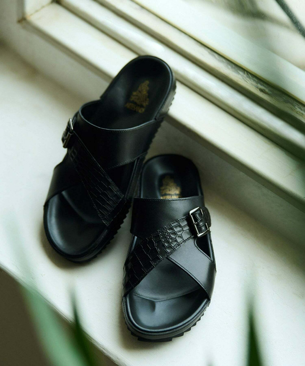 MEN'S BIGI 【Artesanos/アルテサノス】別注 レザークロスストラップサンダル ブラック