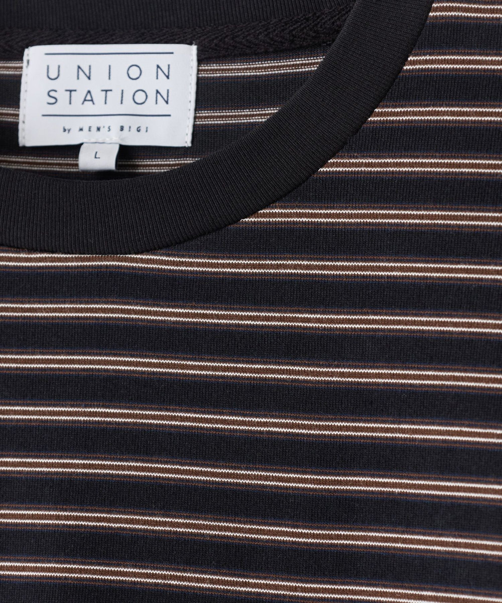 UNION STATION マルチボーダー天竺クルーネックT ブラック系その他