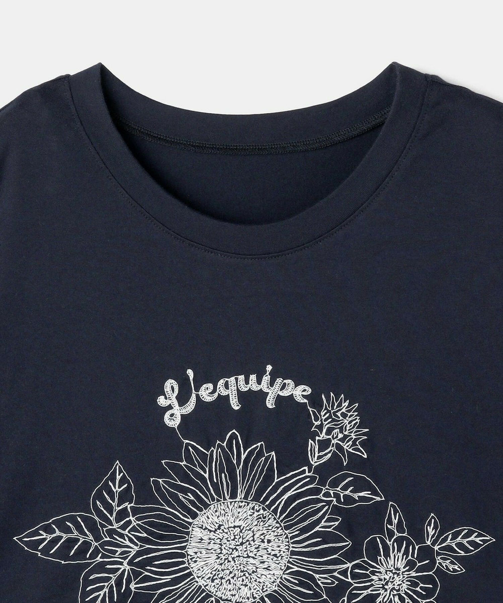 L'EQUIPE Lサイズ（大きいサイズ） 【大きいサイズ】フラワーエンブロイダリーTシャツ ネイビー