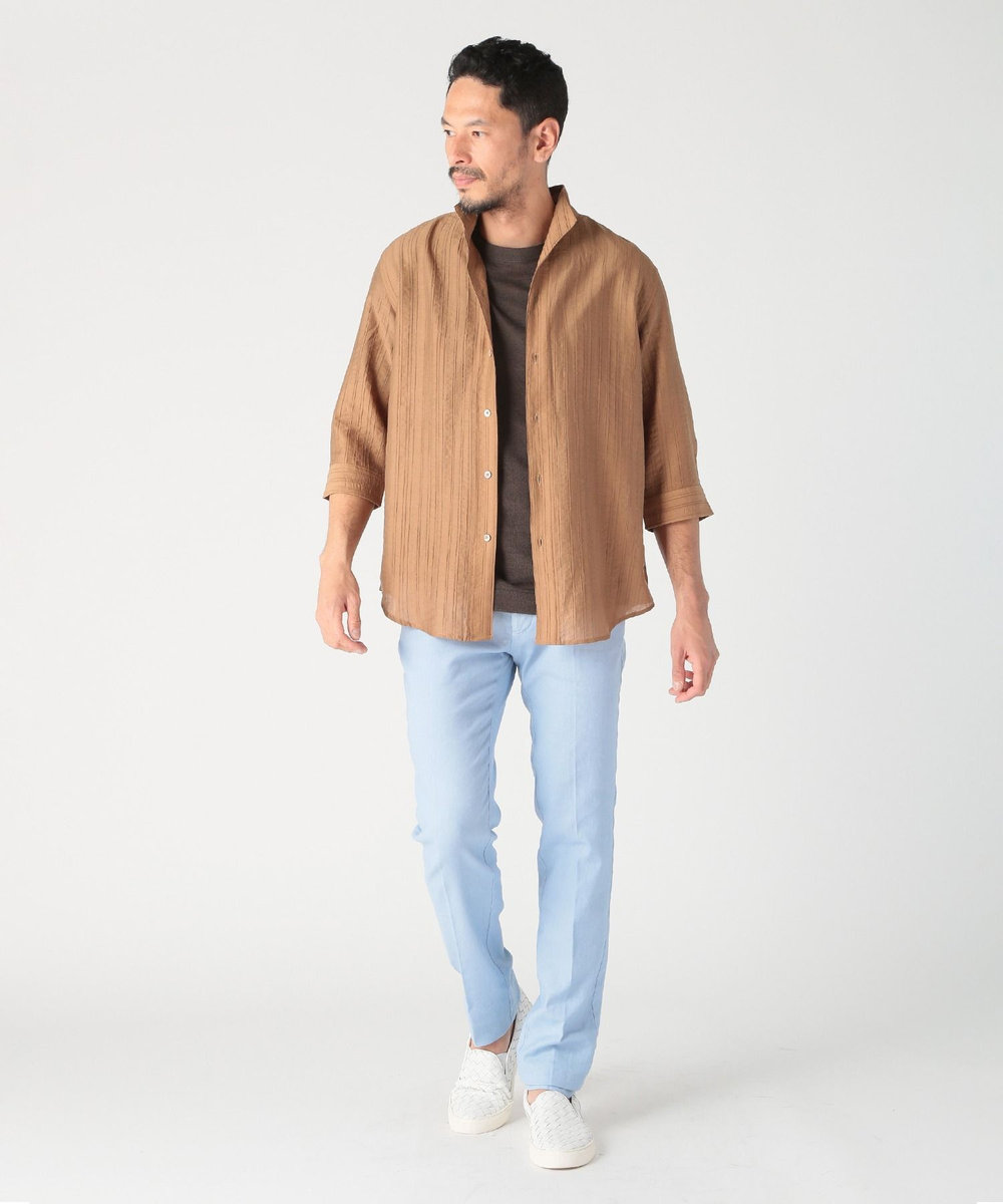 MEN'S BIGI 総柄シアージャカード7分袖オープンカラーシャツ ブラウン