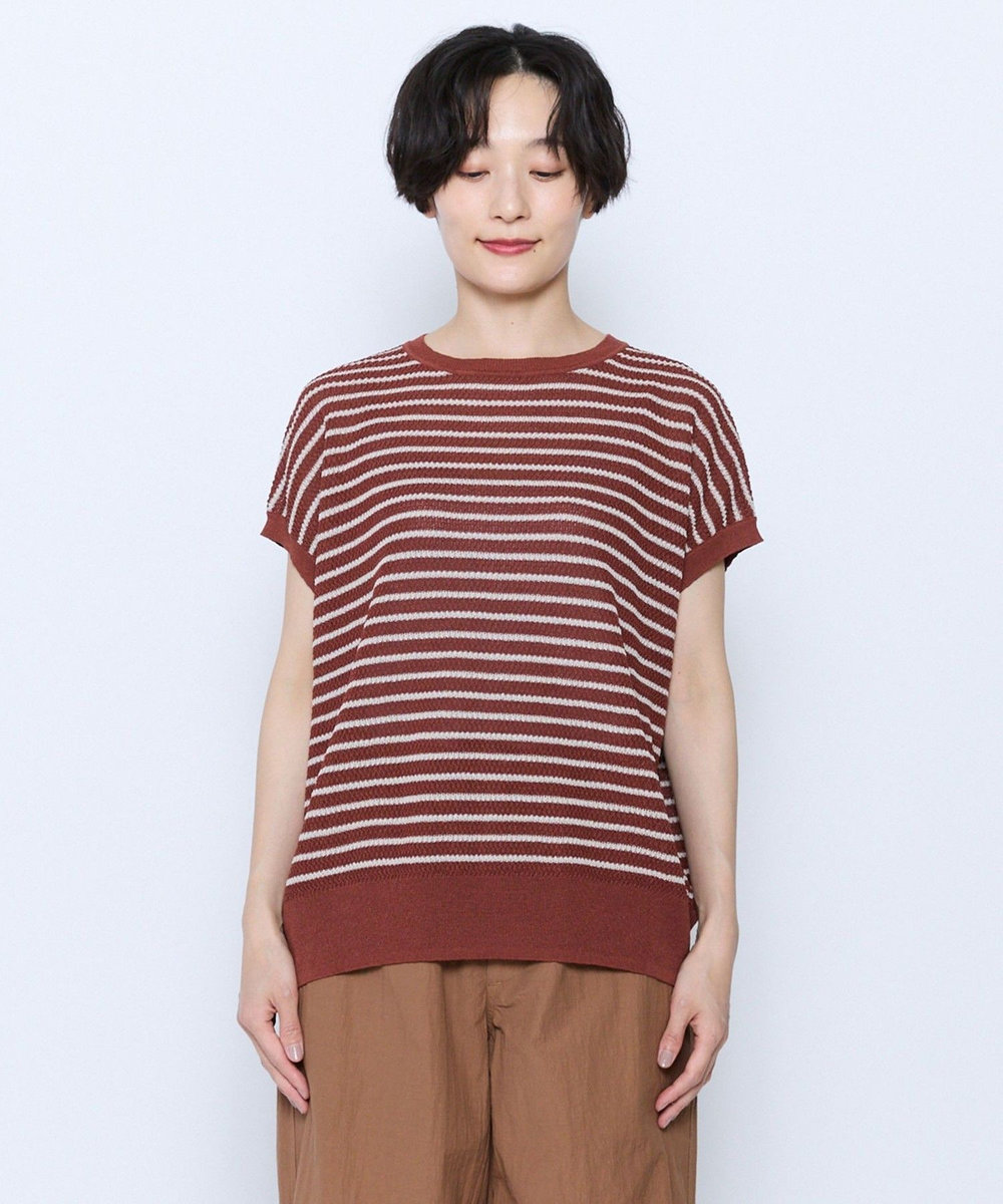 feerique feerique ボーダーフレンチスリーブニット ブラウン