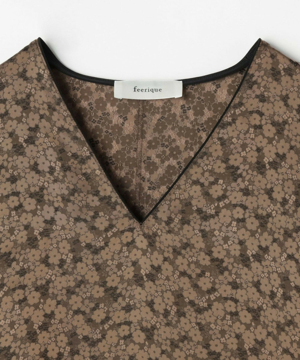 feerique Lサイズ（大きいサイズ） 【大きいサイズ】feerique フラワージャガードVネックワンピース ベージュ