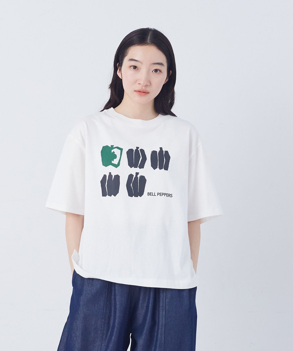 congés payés ADIEU TRISTESSE ベジタブルプリントTシャツ オフホワイト