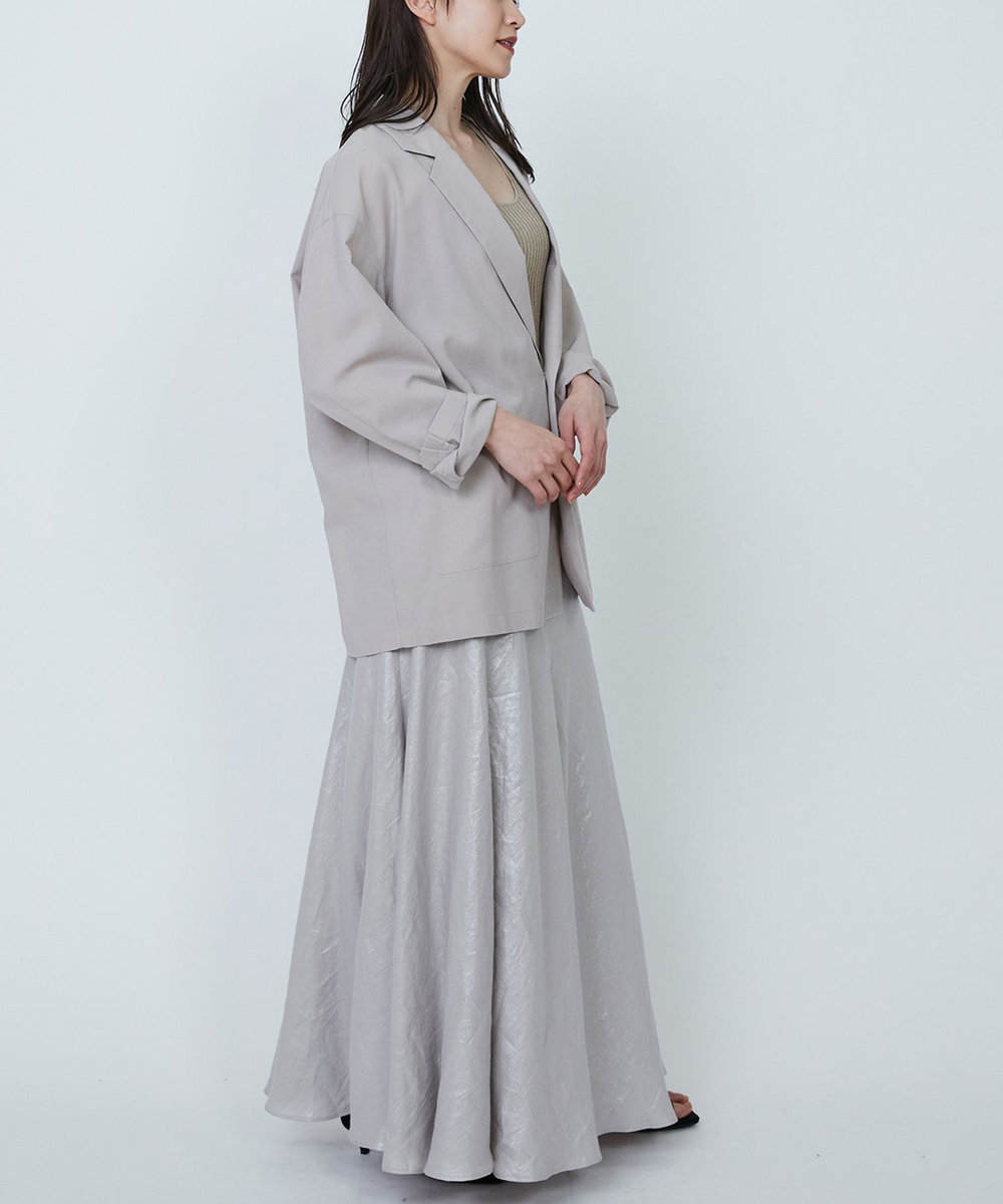 1er Arrondissement フォイルプリントリネンスカート シルバー