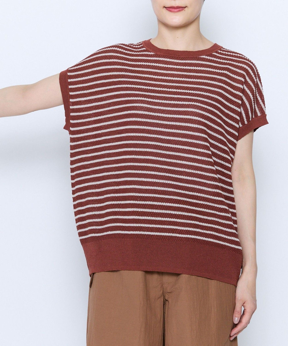 feerique feerique ボーダーフレンチスリーブニット ブラウン