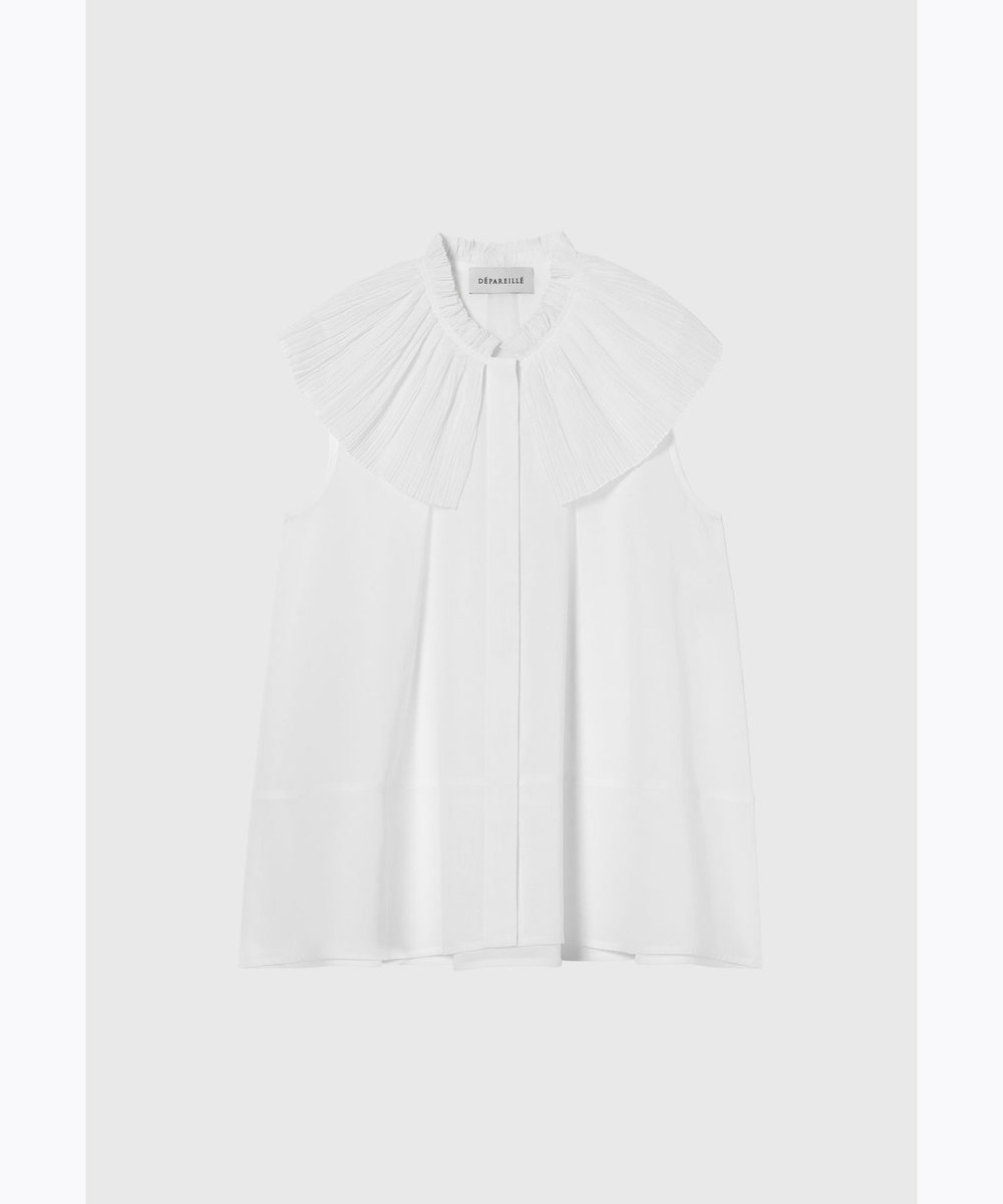 DÉPAREILLÉ VOILE PLEATS COLLAR NO SLEEVE BLOUSE / ボイルプリーツカラーノースリーブブラウス ホワイト