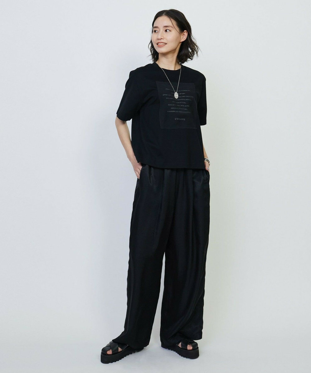 L'EQUIPE Lサイズ（大きいサイズ） 【大きいサイズ】シアーロゴプリントTシャツ ブラック
