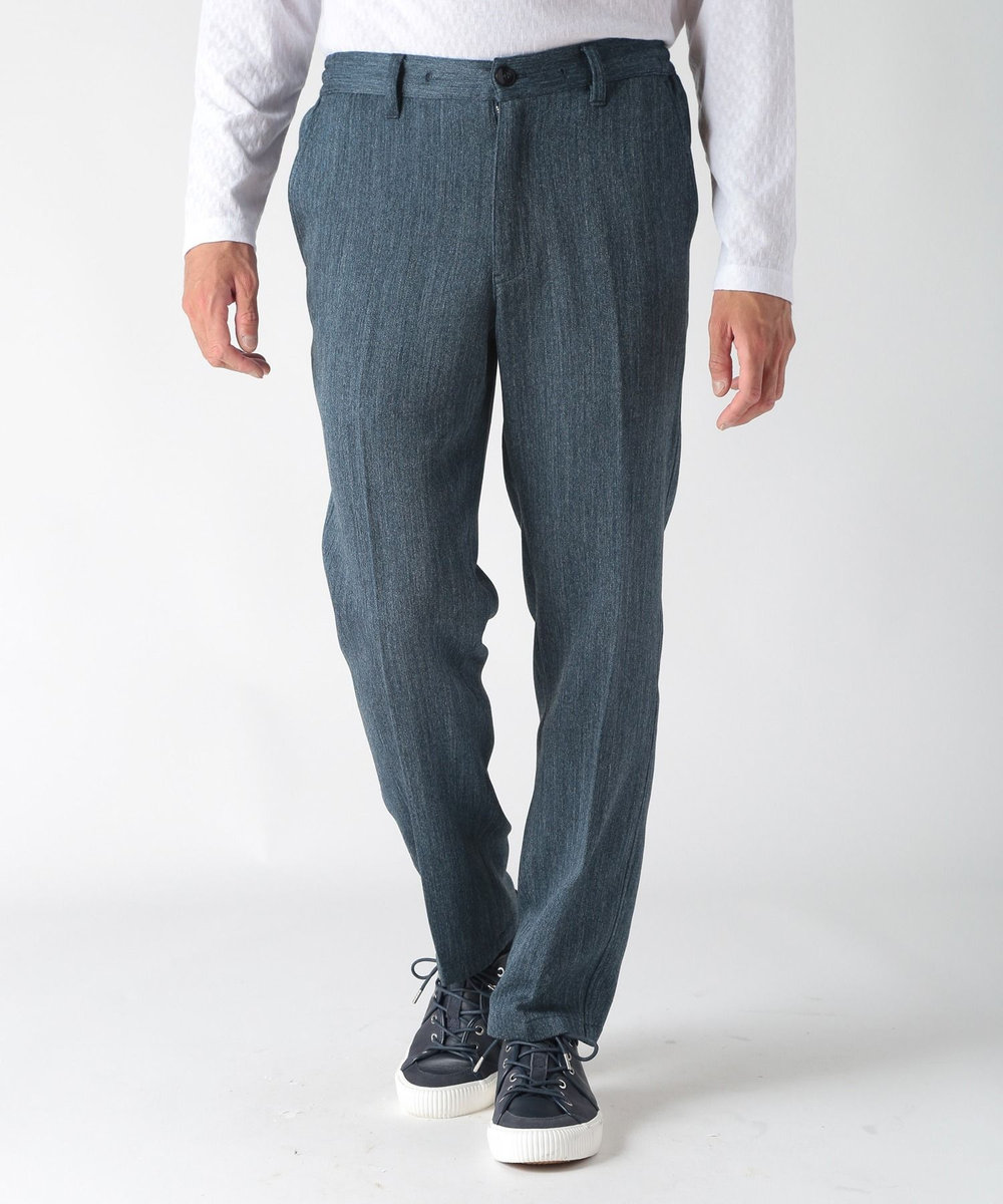 MEN'S BIGI デニム調ツイードストレッチパンツ ブルー
