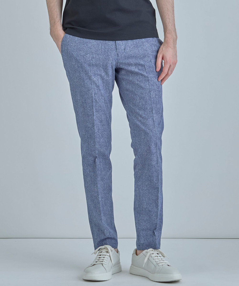 MEN'S BIGI 【ACTIVE TAILOR】Dot Air ヘリンボーン×千鳥格子/デニム柄 セットアップパンツ＜通気性/吸水速乾/ストレッチ＞ ブルー