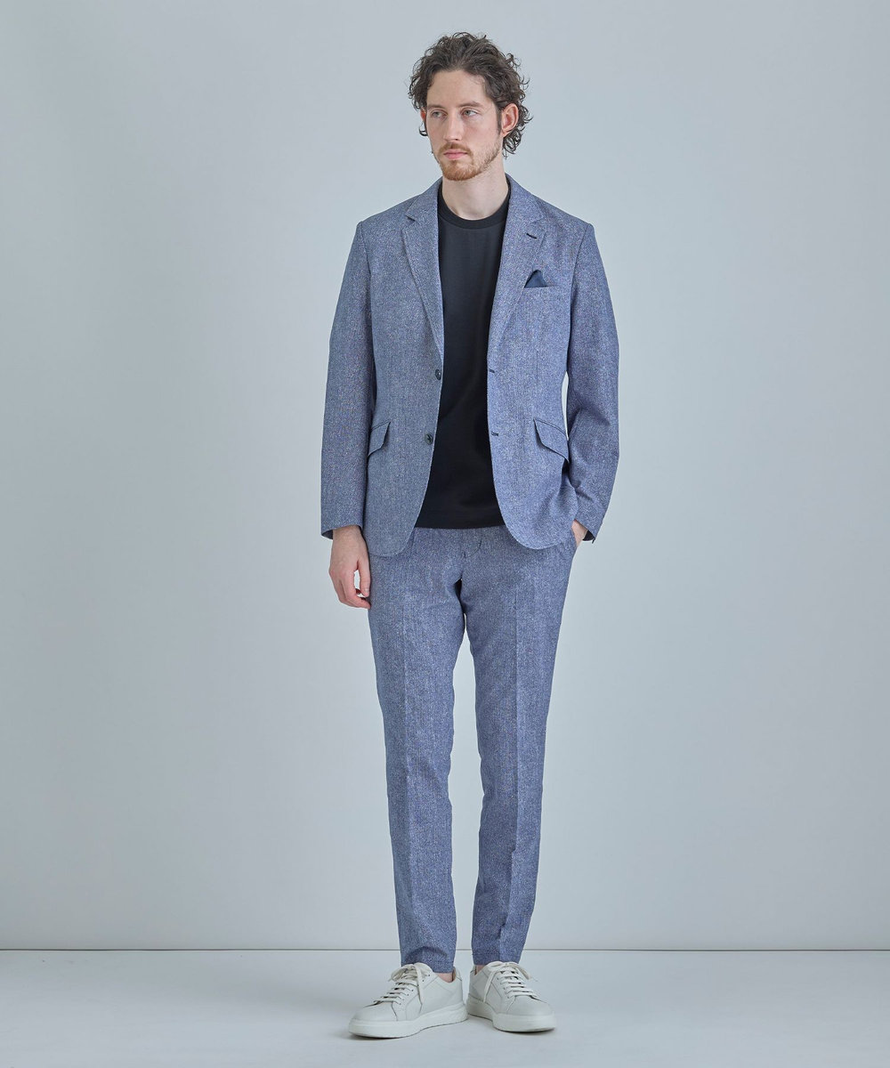 MEN'S BIGI 【ACTIVE TAILOR】Dot Air ヘリンボーン×千鳥格子/デニム柄 セットアップパンツ＜通気性/吸水速乾/ストレッチ＞ ブルー