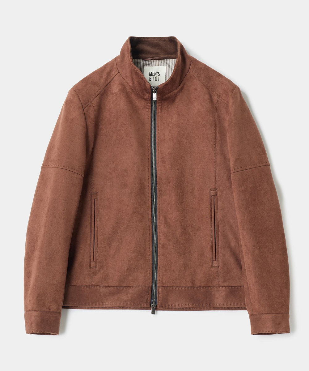 MEN'S BIGI フェイクスエードダンボール ライダースジャケット ブラウン