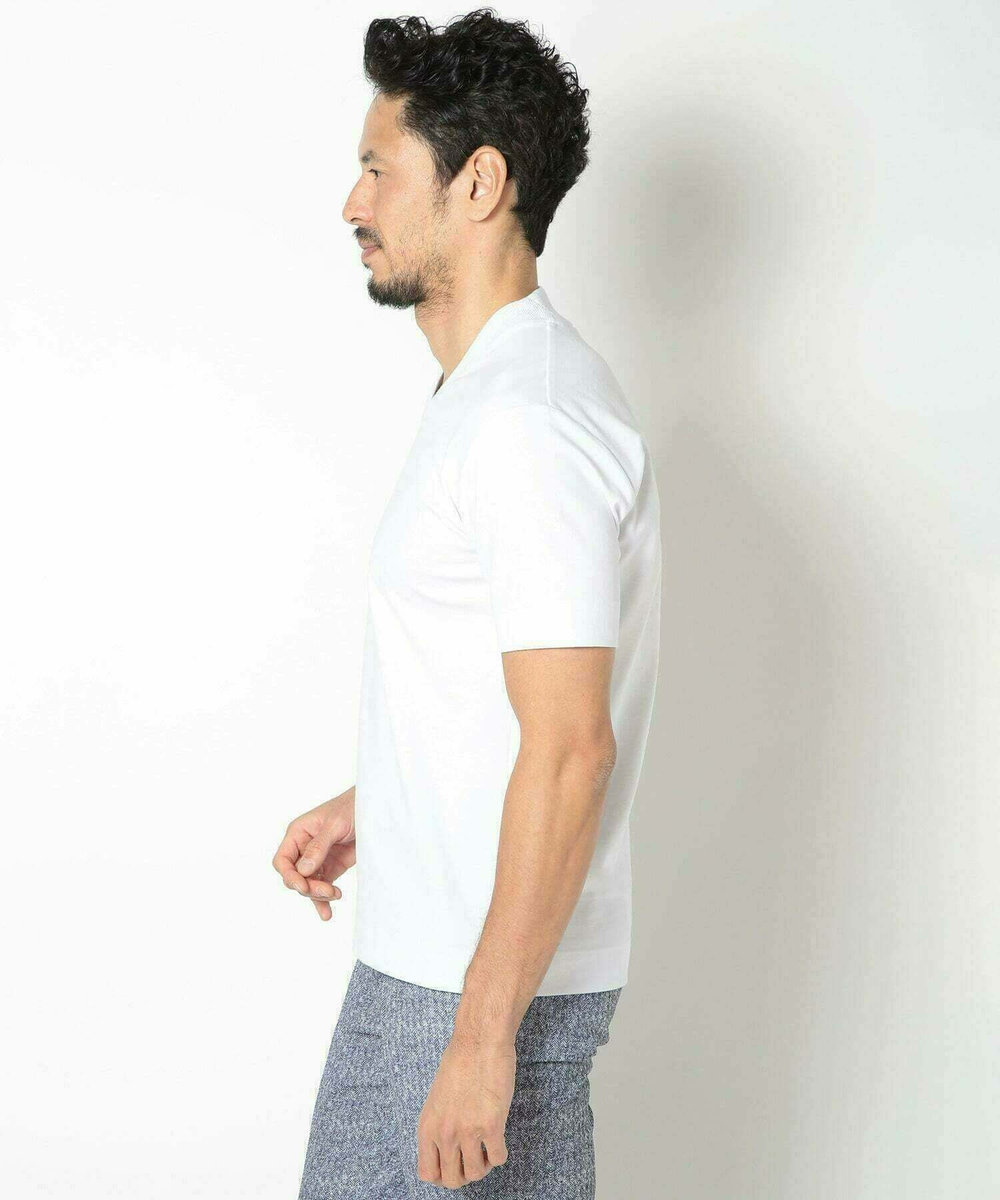 MEN'S BIGI 【ACTIVE TAILOR/アクティブテイラー】シルケットスムースVネックTシャツ＜接触冷感 / UVカット＞ ホワイト