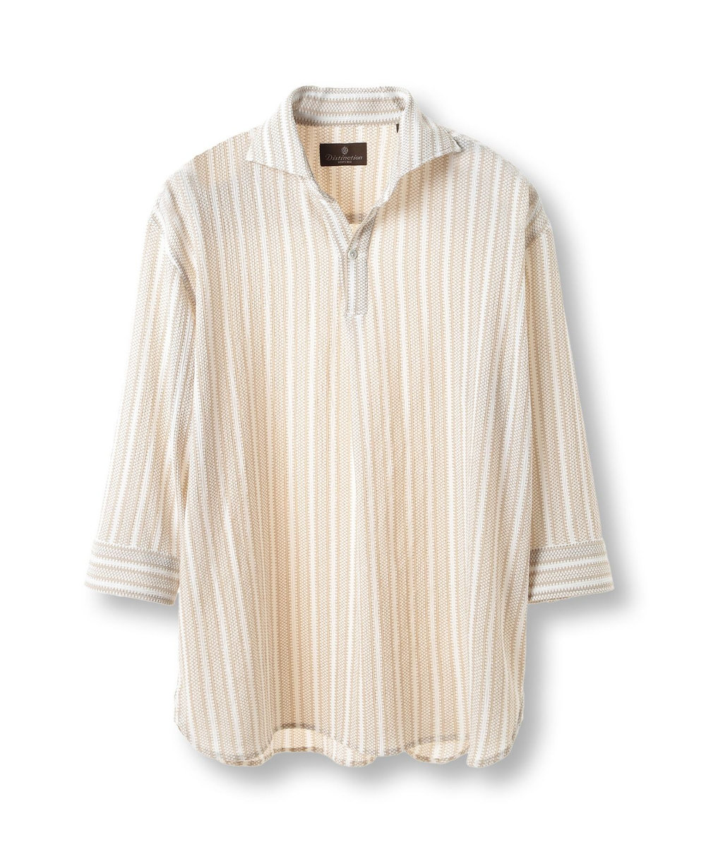 MEN'S BIGI ドビーストライププルオーバーシャツ ベージュ
