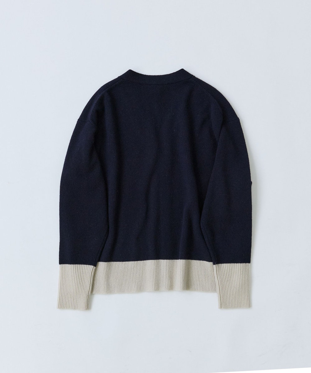 LOISIR ウール天竺配色カーディガン ネイビー
