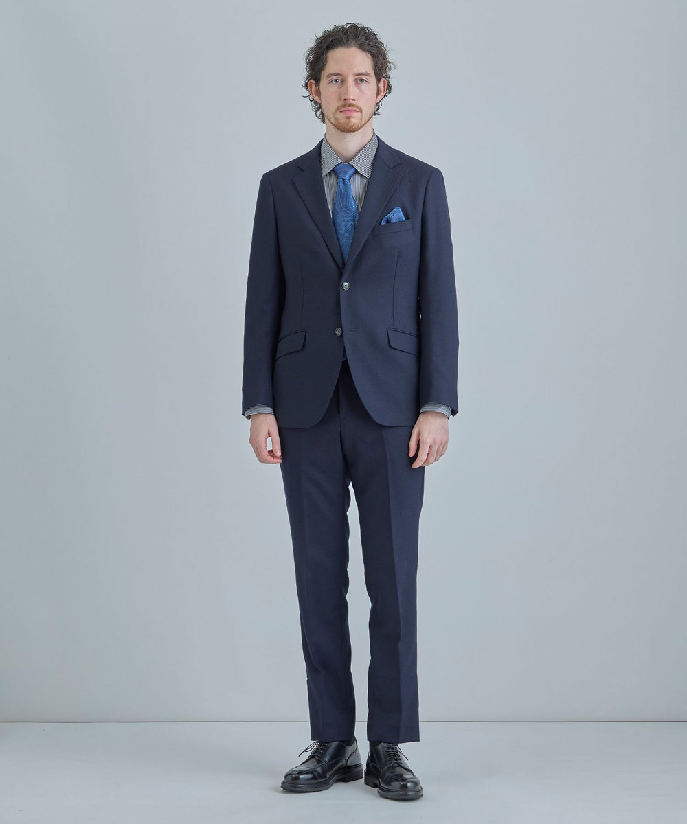MEN'S BIGI J-CAMICIE ハイゲージジャージドレスシャツ（Albini×RENU）＜ストレッチ＞ ネイビー