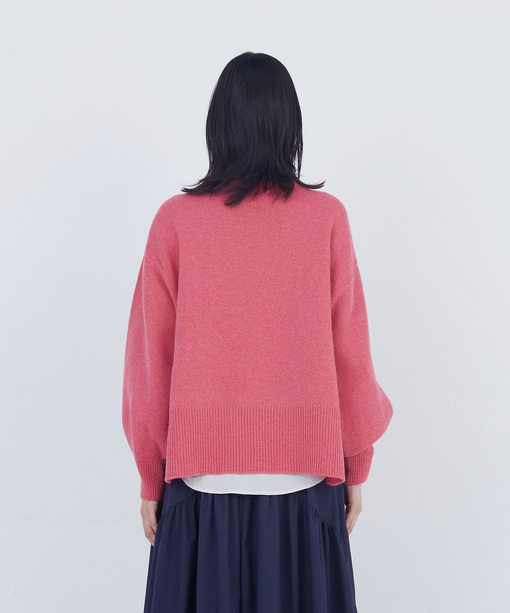 ADIEU TRISTESSE ロールカラーパフスリーブニット ピンク
