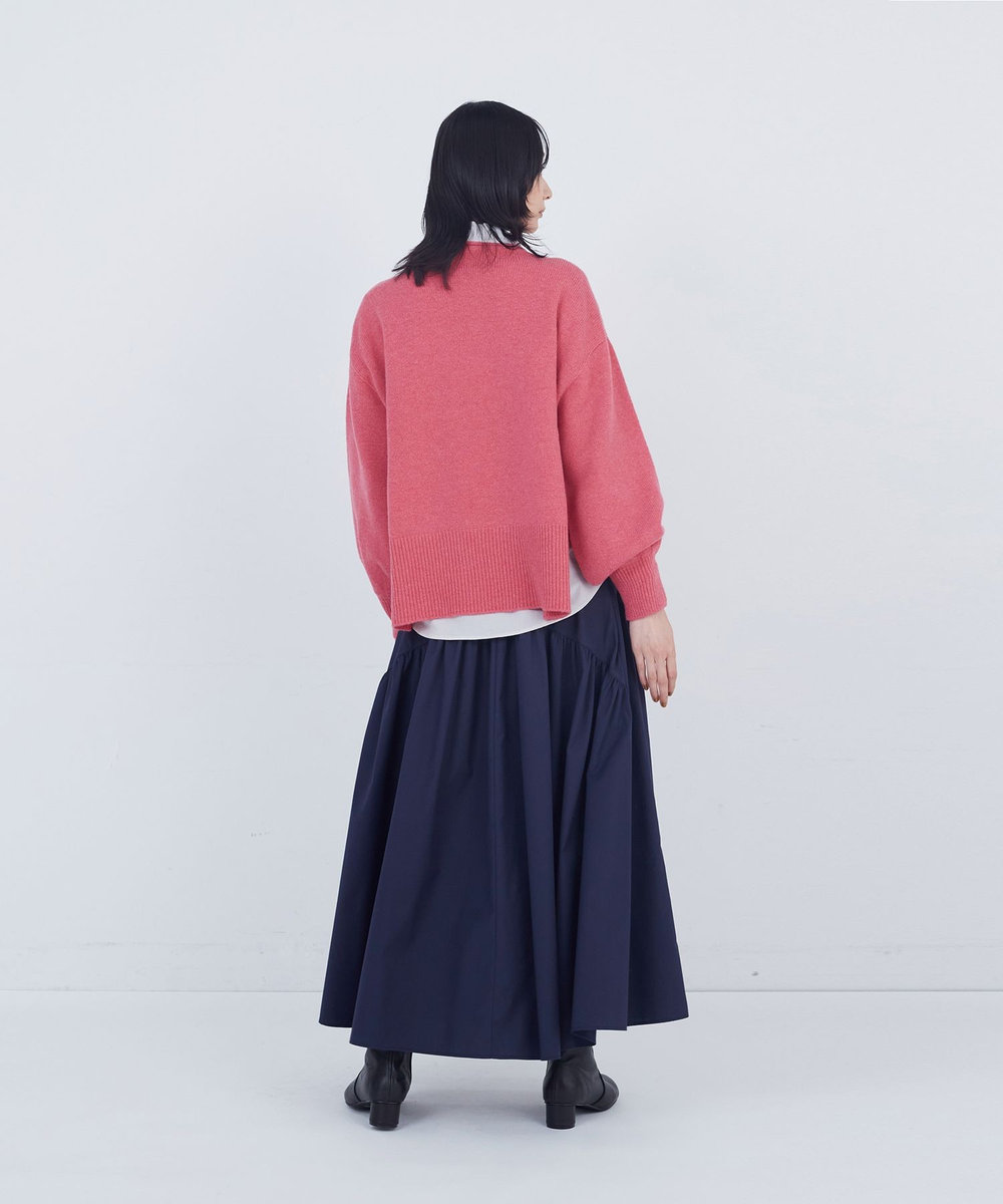 ADIEU TRISTESSE ロールカラーパフスリーブニット ピンク