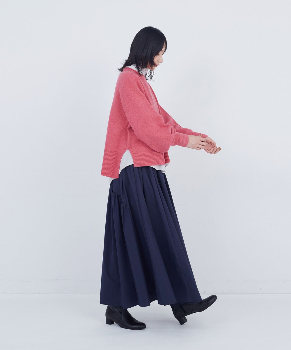 ADIEU TRISTESSE ロールカラーパフスリーブニット ピンク