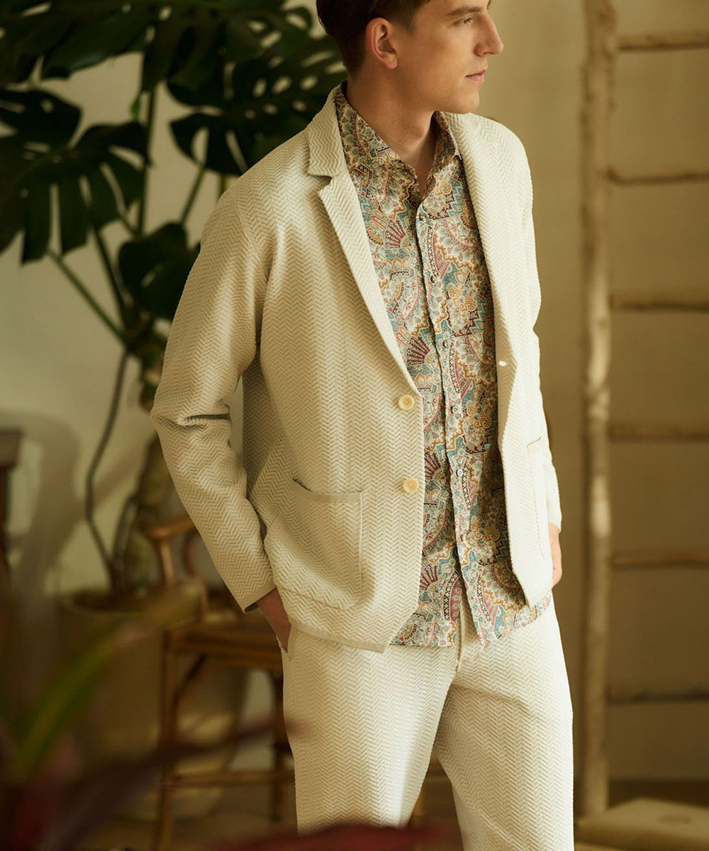 MEN'S BIGI 【ACTIVE TAILOR】ヘリンボーンニットジャケット オフホワイト