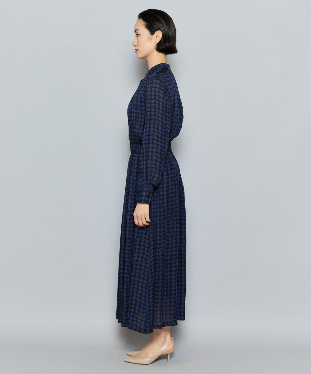 L'EQUIPE COUTURIER シルクジョーゼットハウンドトゥースPtワンピース ネイビー