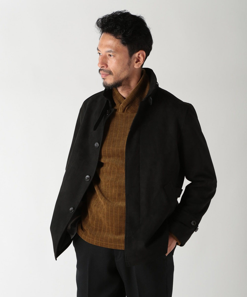 MEN'S BIGI フェイクスエード立ち襟ダンボールニットブルゾン ブラック