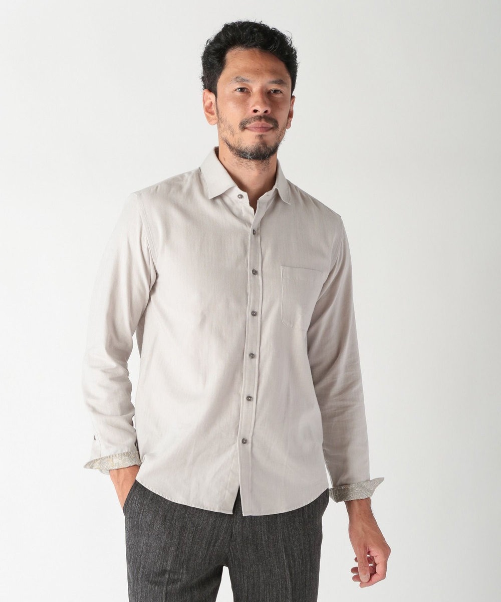 MEN'S BIGI コットンカシミアヘリンボーンシャツ ライトグレー