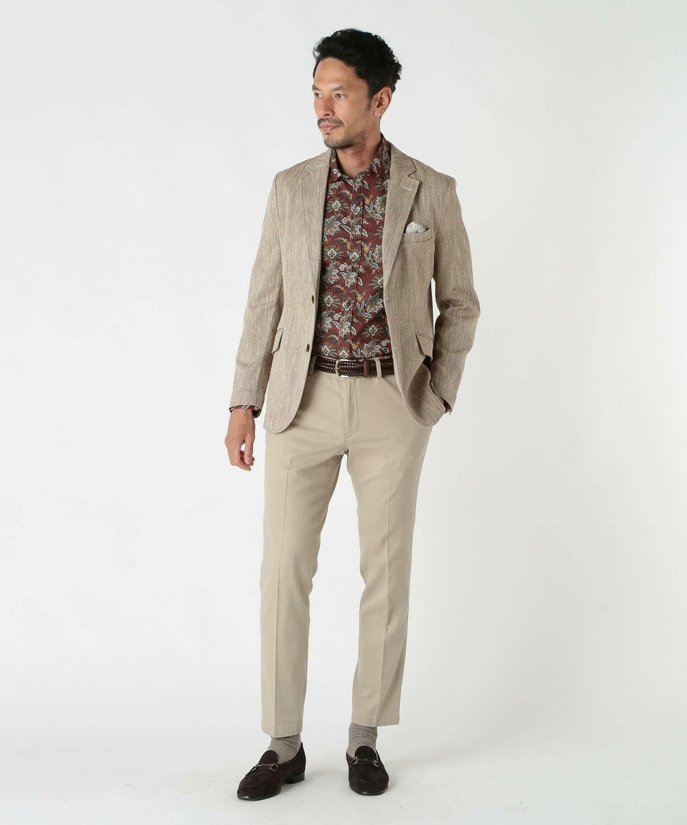 MEN'S BIGI リネン調スラブメランジジャケット ブラウン