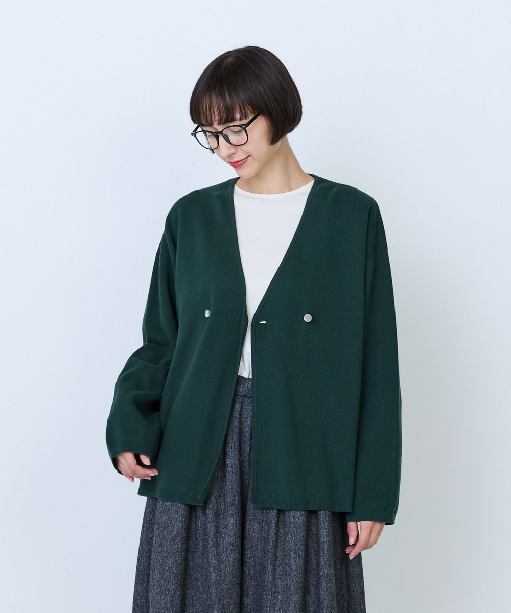 LOISIR コットンダブルジャカードカーディガン グリーン