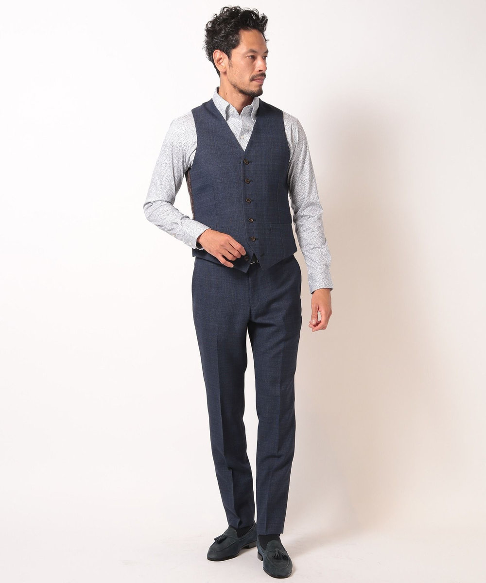 MEN'S BIGI 【ACTIVE TAILOR】ミックスヤーン/ホップサックベスト＜セットアップ・スリーピース対応＞ ネイビー