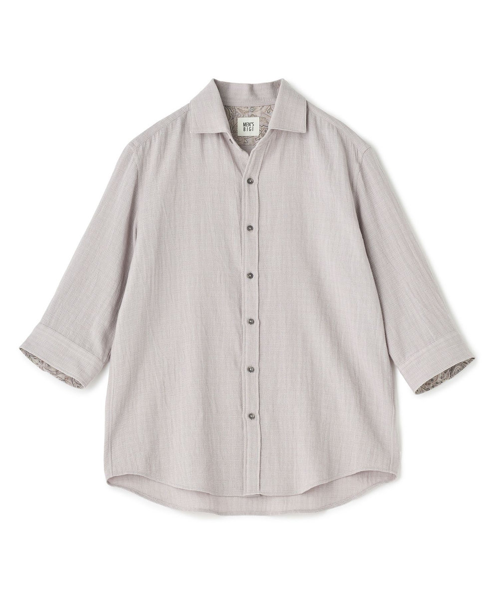 MEN'S BIGI メランジ 七分袖シャツ ライトグレー