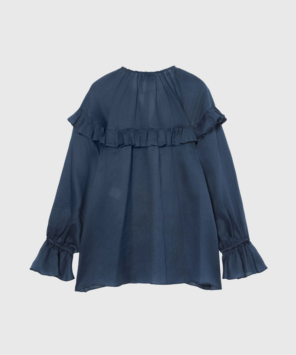 DÉPAREILLÉ RAMIE TWILL RUFFLE BLOUSE / ラミーツイルラッフルブラウス ネイビー