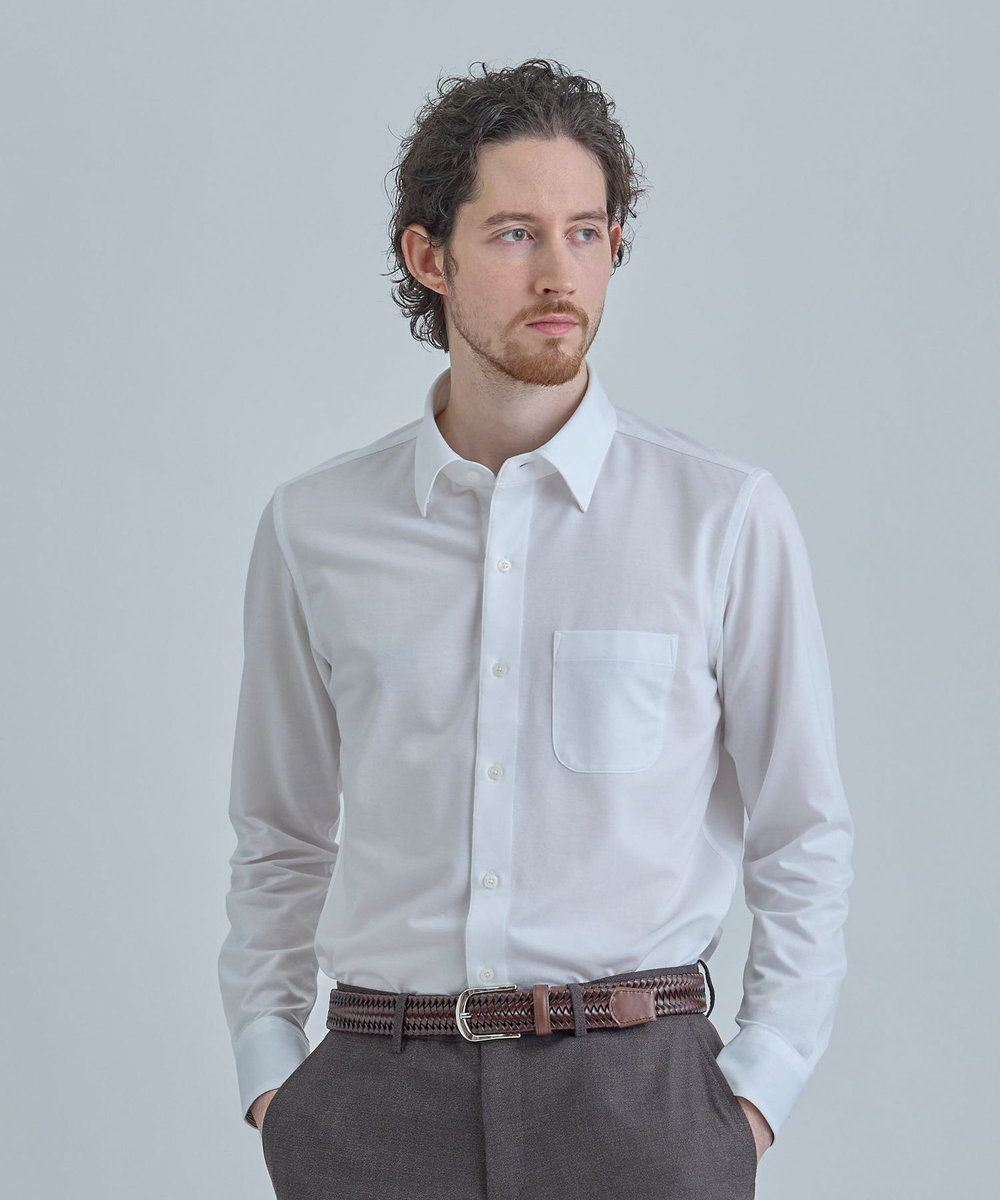 MEN'S BIGI J-CAMICIE ハイゲージジャージドレスシャツ（Albini×RENU）＜ストレッチ＞ ホワイト