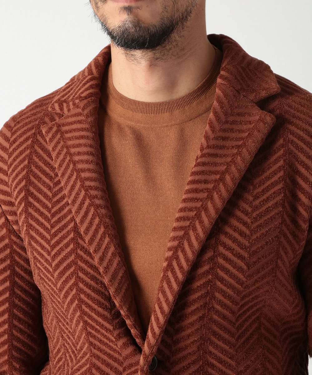 MEN'S BIGI ヘリンボーンニットジャケット レンガ