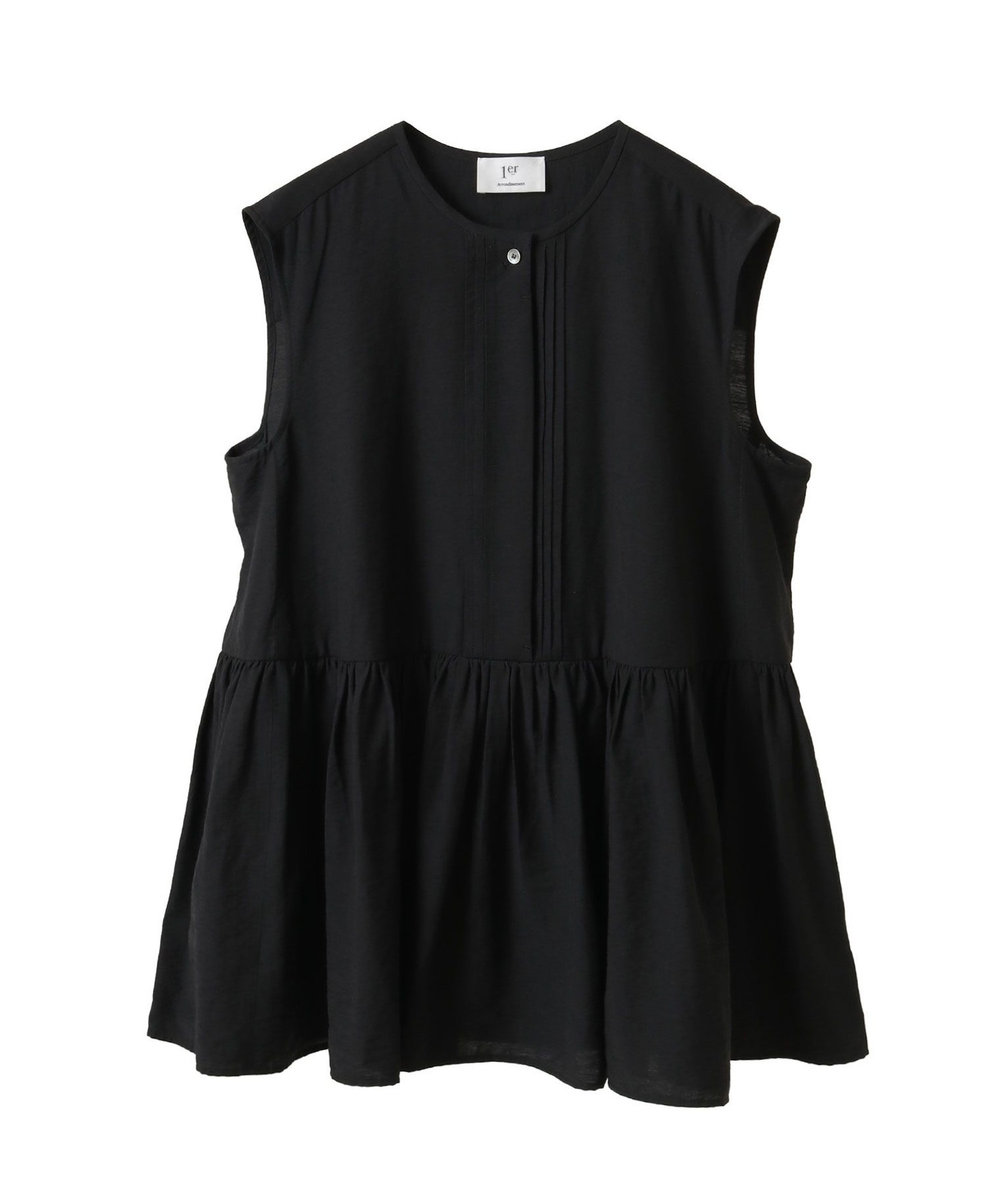 1er Arrondissement リネンレーヨンペプラムブラウス ブラック