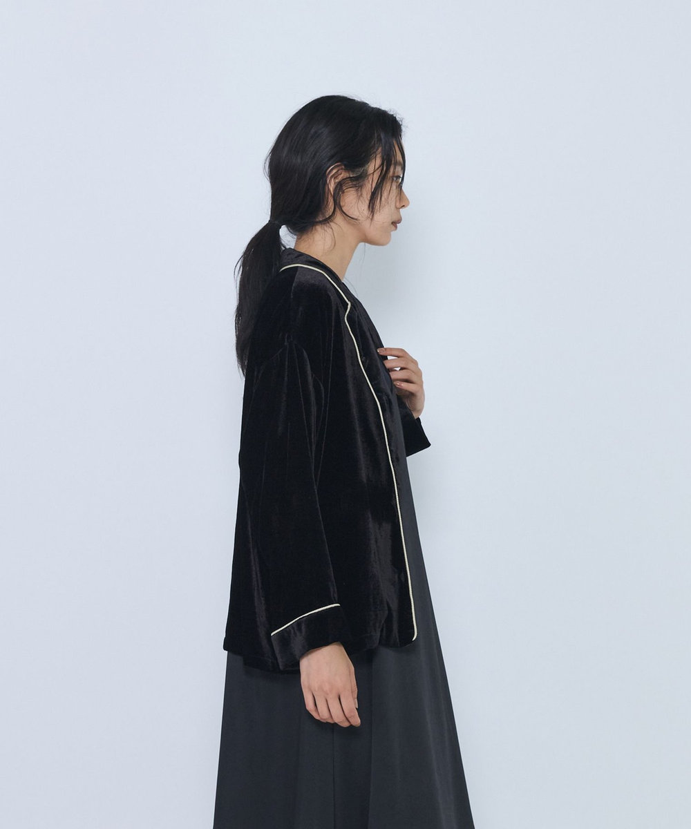1er Arrondissement ＜COUTURE D'ADAM/クチュール ド アダム＞"Velvet Piping Shirt "ベロアシャツ ブラック