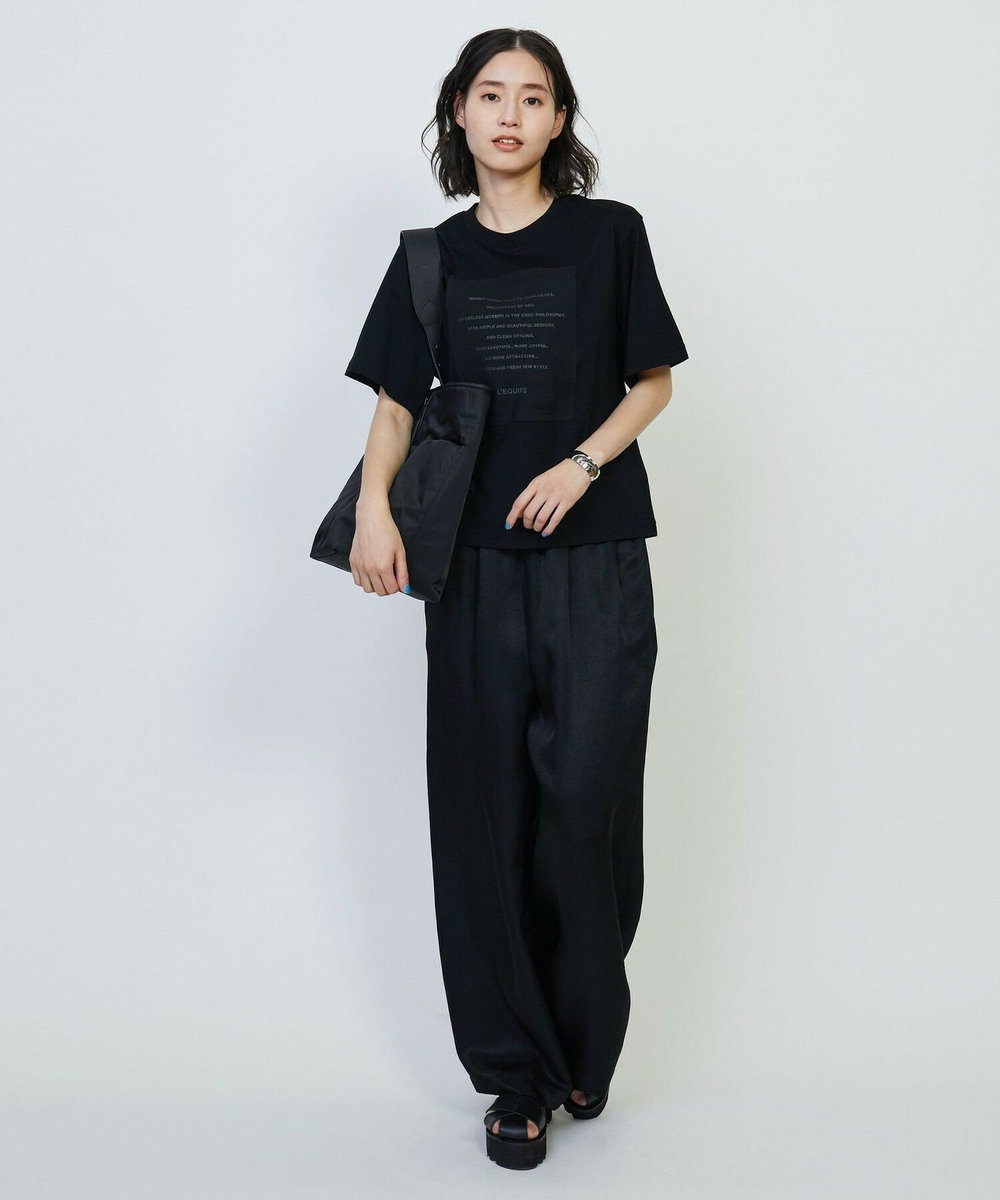 L'EQUIPE Lサイズ（大きいサイズ） 【大きいサイズ】シアーロゴプリントTシャツ ブラック