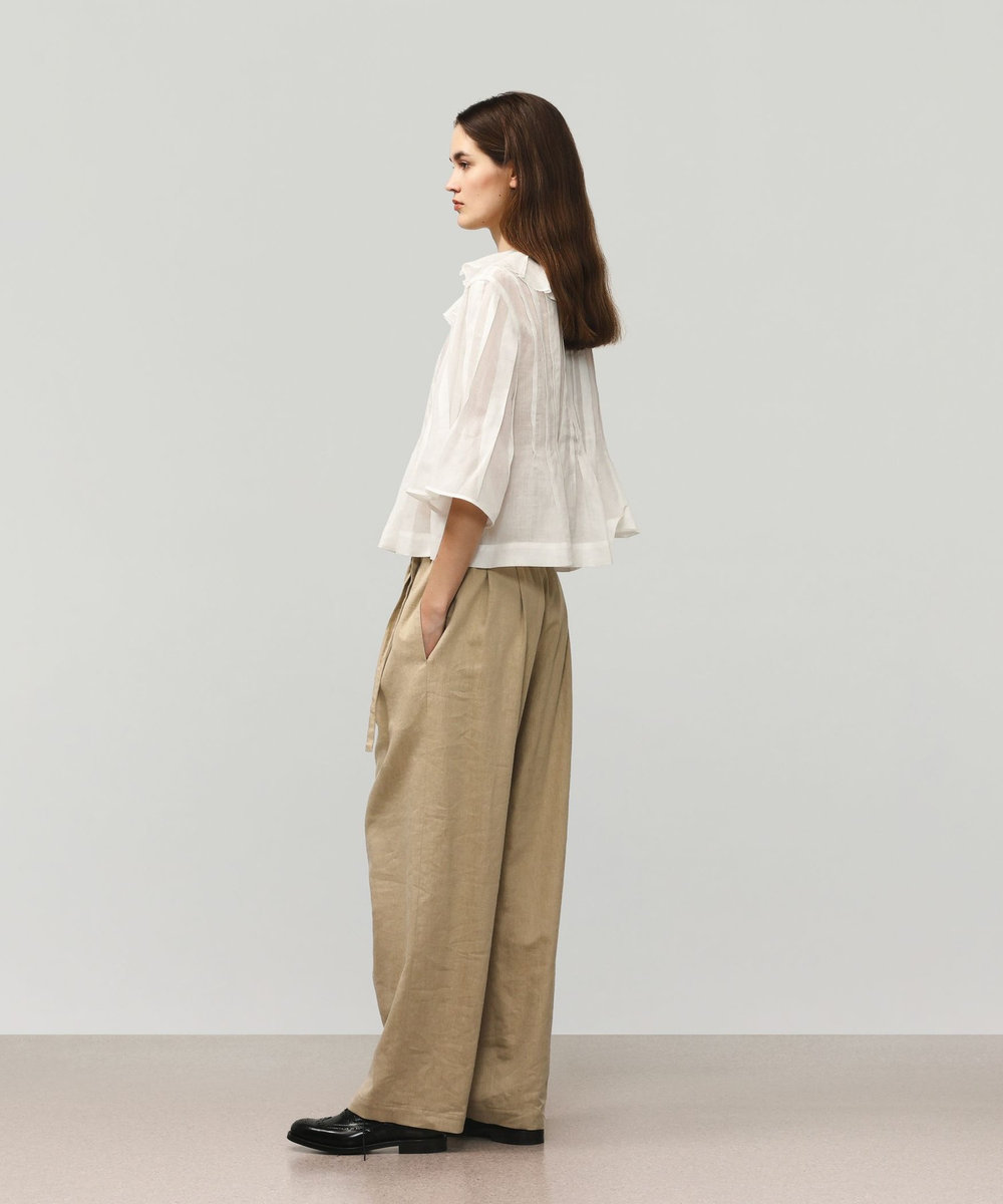 DÉPAREILLÉ 	RAMIE PLEATS SHORT SLEEVE BLOUSE / ラミープリーツショートスリーブブラウス オフホワイト